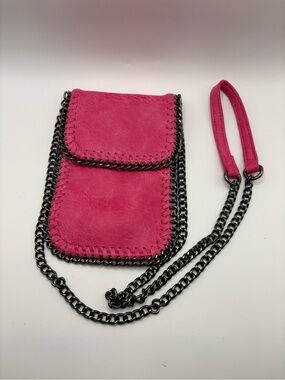 Pink Chain-Trim Crossbody Phone Bag